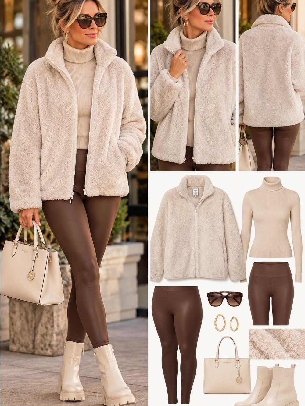 L Victoria's Secret Pink Sherpa Champagne Zip Jacket